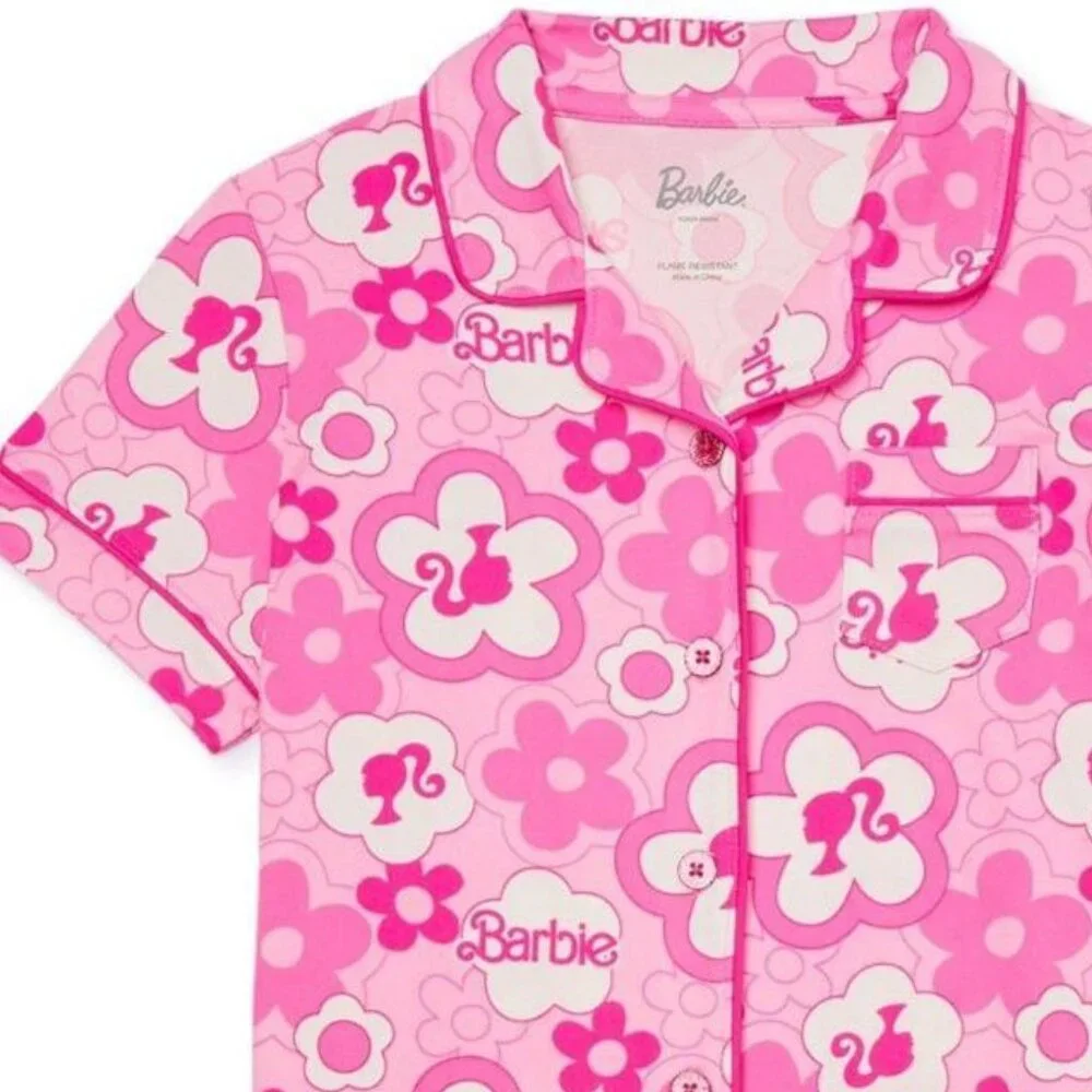 Barbie Floral Pink 2 Piece Pajama Sleepwear Set GIRLS SIZE XS 4-5 NEW